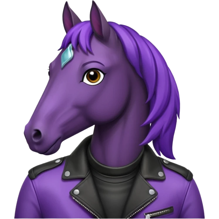 Purple horse wearing leather jacket
 emoji