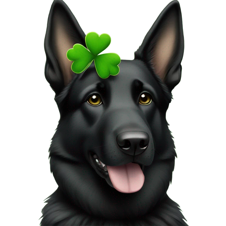 All black German shepherd with four leaf clover headband emoji