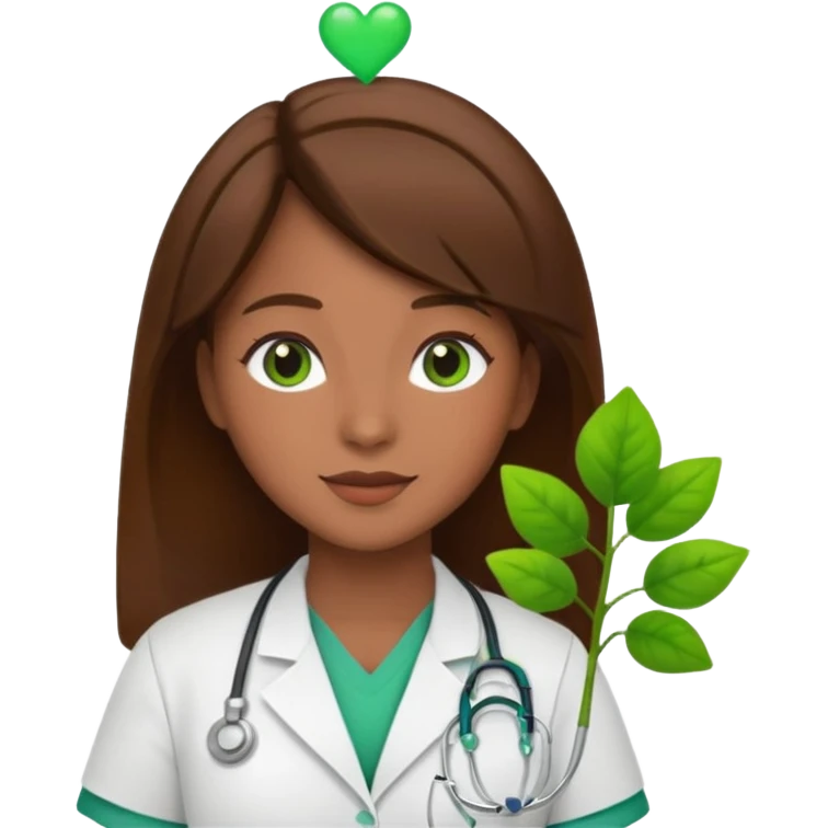 Brown hair Nurse with green heart and plant surround her  emoji
