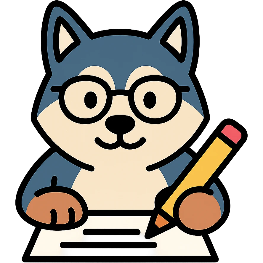 A husky dog with glasses is writing something emoji