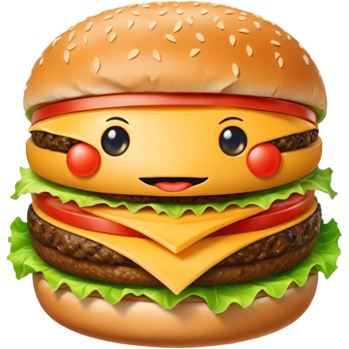 Create an image of a burger face with eyes and mouth pooping up in blue background emoji