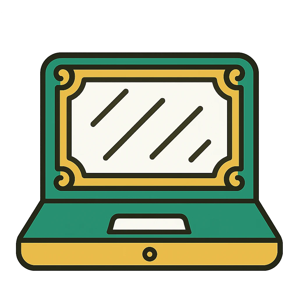 laptop, classic look, green gold and white color scheme, elegant lines, decorative details emoji