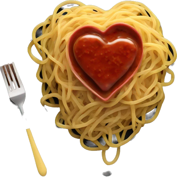 Heart shape spaghetti and sauce on black heart plate emoji
