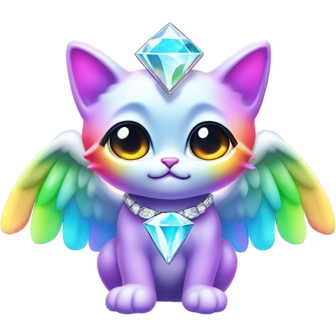 Cute Heavenly Rainbow 4d Diamond ultra mega surpream Omni-Cat God with wings and a ring around its body and another ring above it’s head  emoji