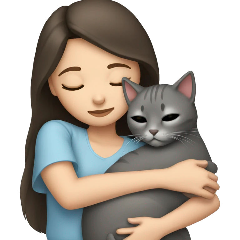 Brunette girl  sleeping with grey cat  emoji