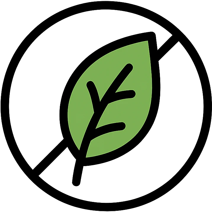 minimalist icon representing 'sans conservateur', green and white colors, natural or vegetal symbol, no text emoji
