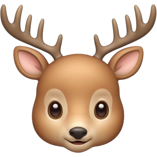 A cute beige deer emoji, small and simple, with big round eyes, a gentle smile, short antlers, soft beige fur with slightly lighter spots on its back, rounded cartoon-like proportions, minimal shading, vector-style, emoji