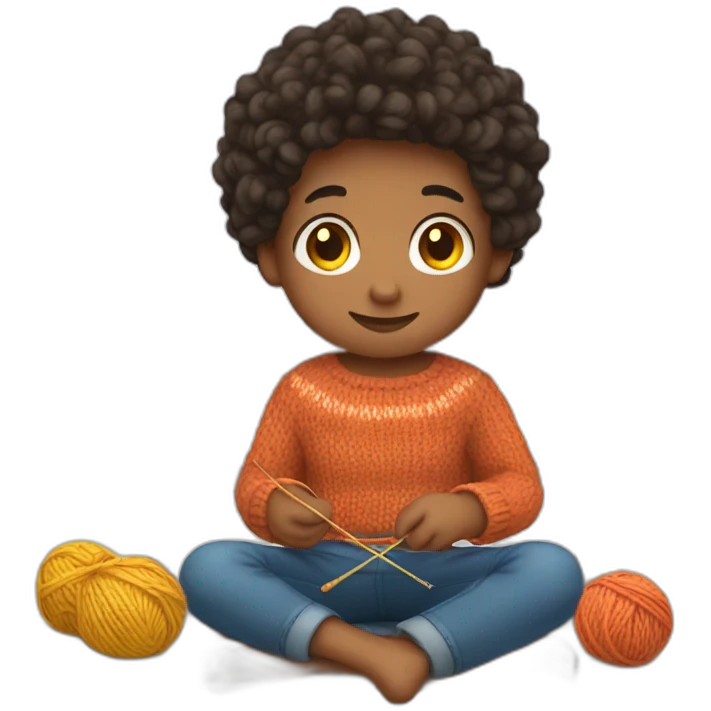 Mixed race boy knitting emoji