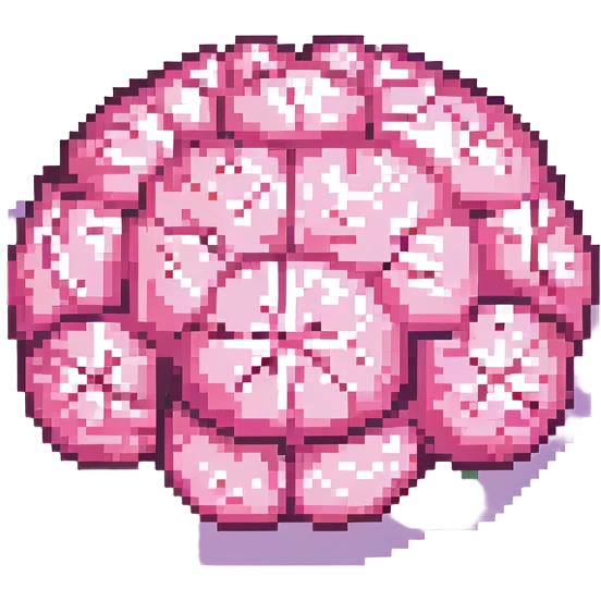 16-bit pixel art of a pink brain-shaped blob, smooth rounded brain texture, simple retro gaming style emoji