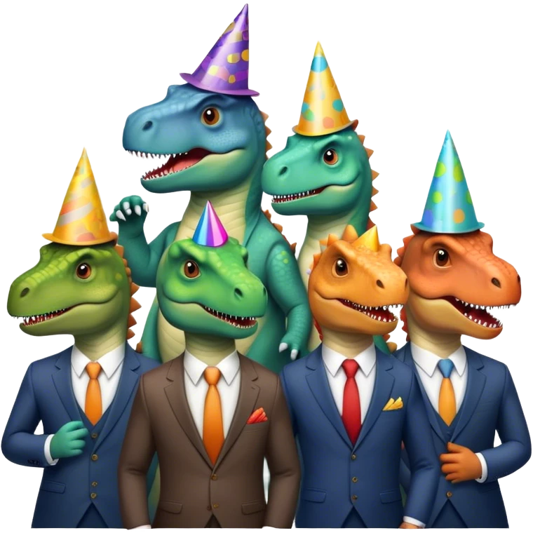 office dinosaurs in suits celebrating birthday emoji