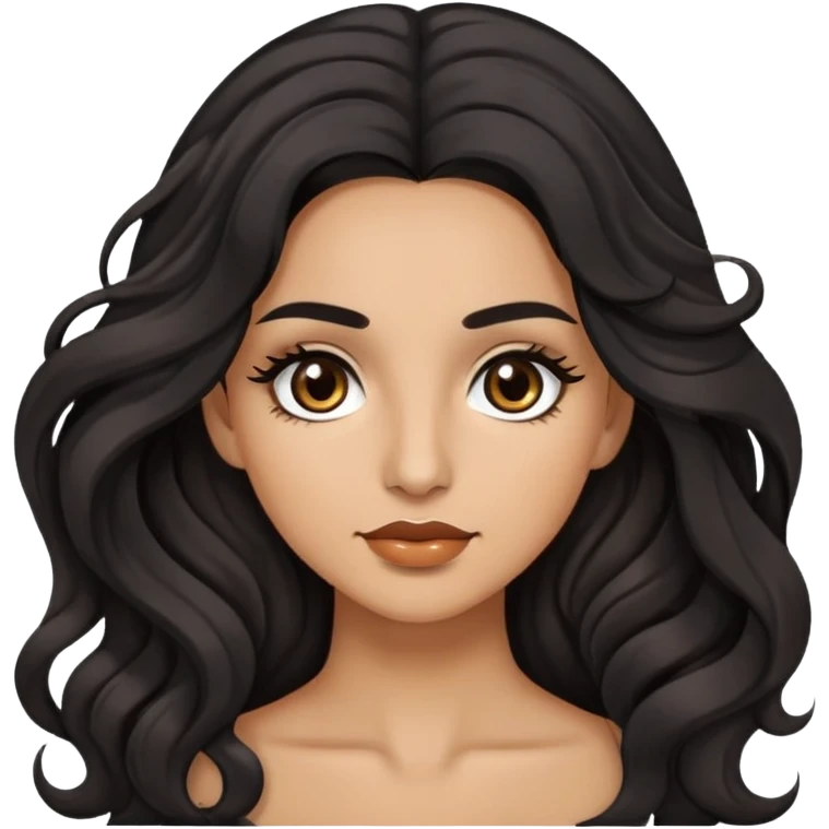 woman with olive skin, brown eyes and long lashes, and long black wavy hair  emoji