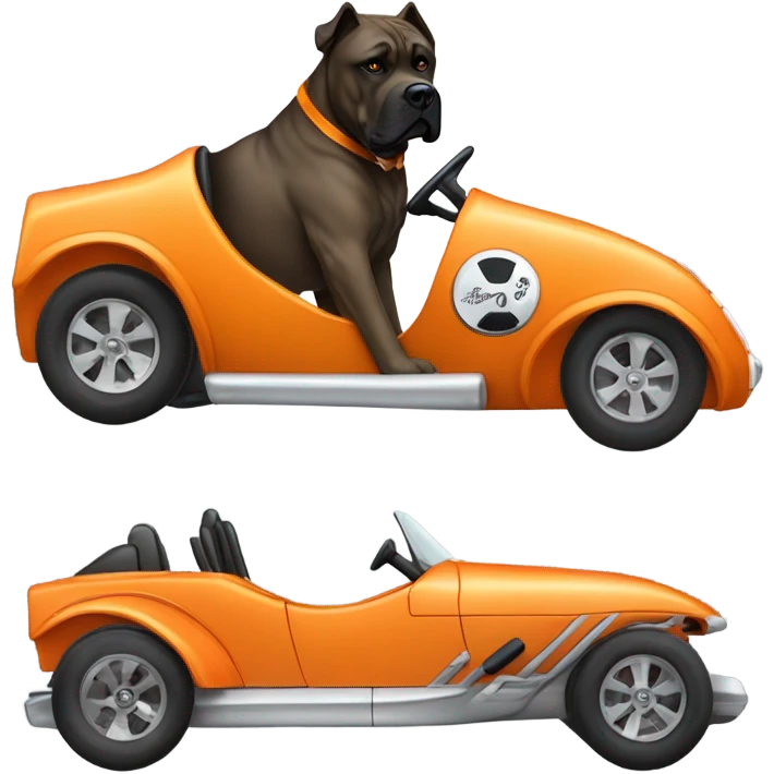 An orange-colored Cane Corso driving a sports car. emoji