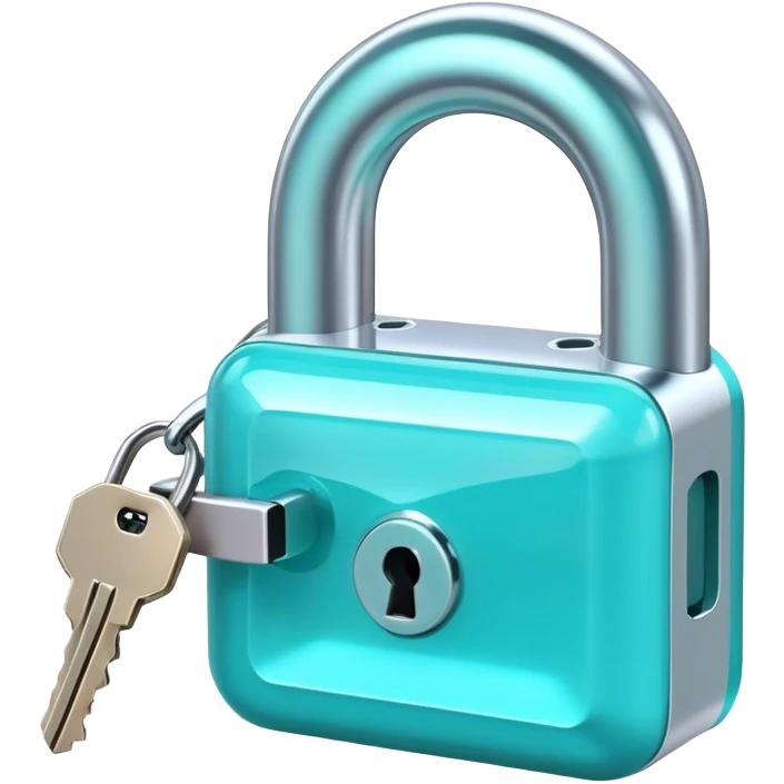 Holographic and glassmorphic turquoise lock emoji