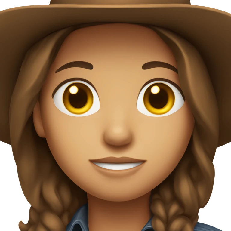 brown hair girl with deep brown cowboy hat, default yellow skin emoji