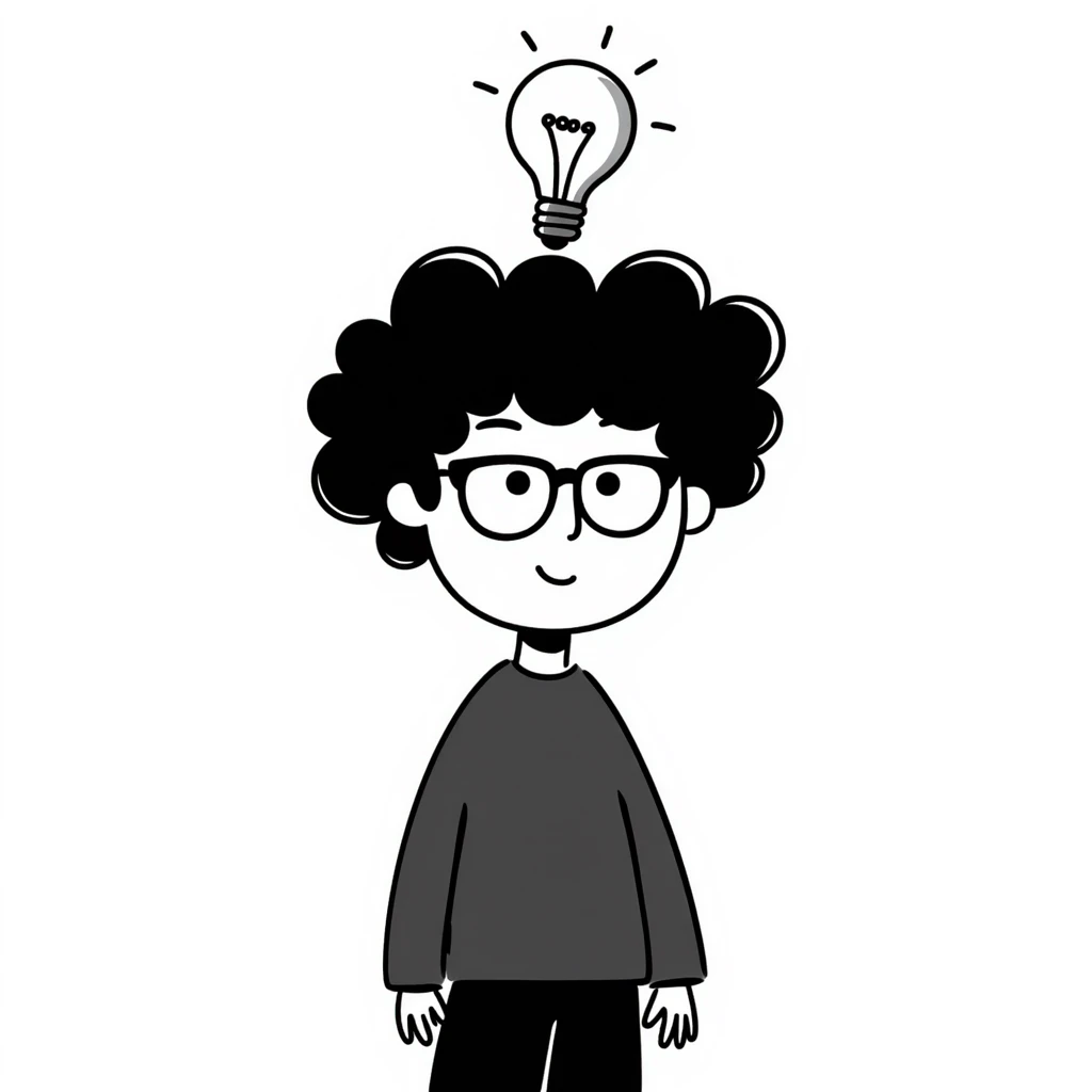 person with wild hair, glasses, and a glowing idea bulb, representing genius emoji