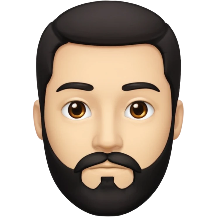 A man with black eyes. With a black beard and medium smooth hair. with the neck emoji