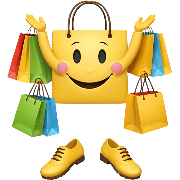 2 HAPPY SMILEY FACE  WITH HANDS AND FEET WITH SHOPPING BAGS IN EACH HAND emoji