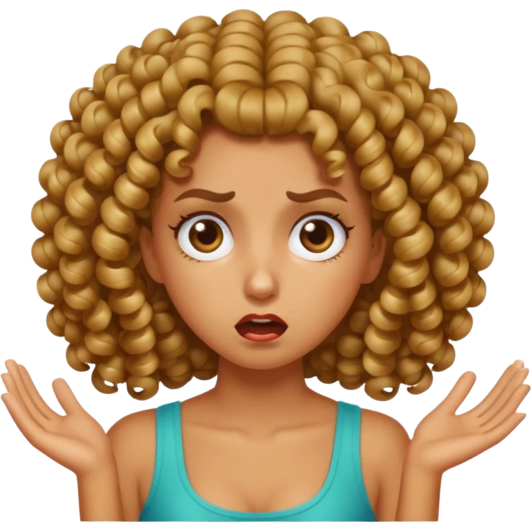 tan girl with shiny tight curls, making a disgusted face emoji
