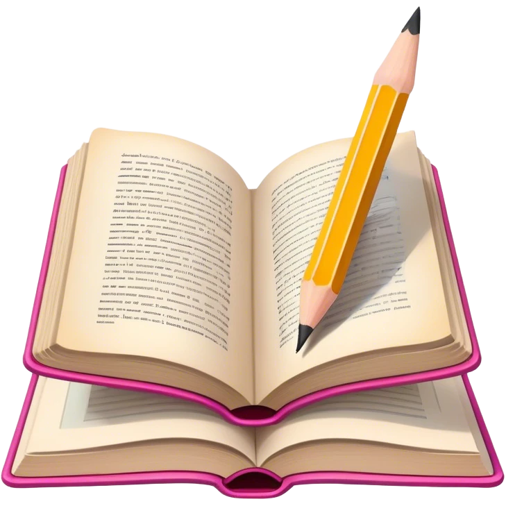 Illustration drawing icon, pencil or brush strokes, colorful design elements, character or scene being drawn in an open book, book pages with visible artwork, minimalistic style, clean composition, transparent background. emoji
