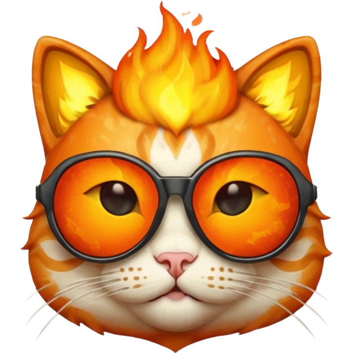 Cat with sunglasses in fire form emoji