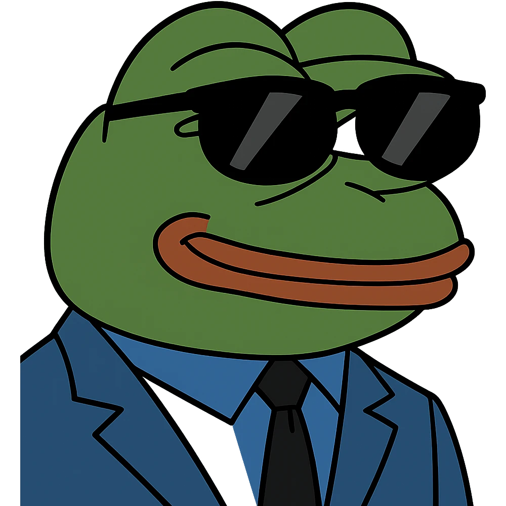Change the suit to blue, keep the bufo frog with sunglasses, confident pose. emoji