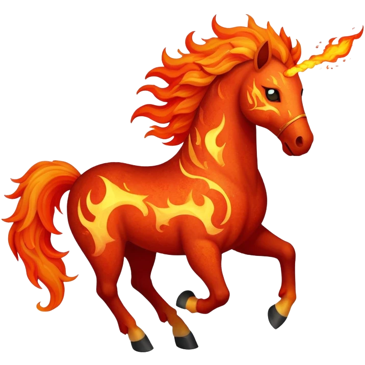 A fast-running fire horse made of embers, magma, and visible lava, with burning mane and ash particles emoji