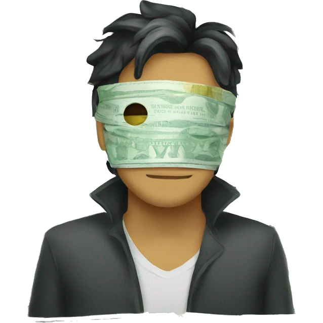 man wearing eye mask made of money emoji