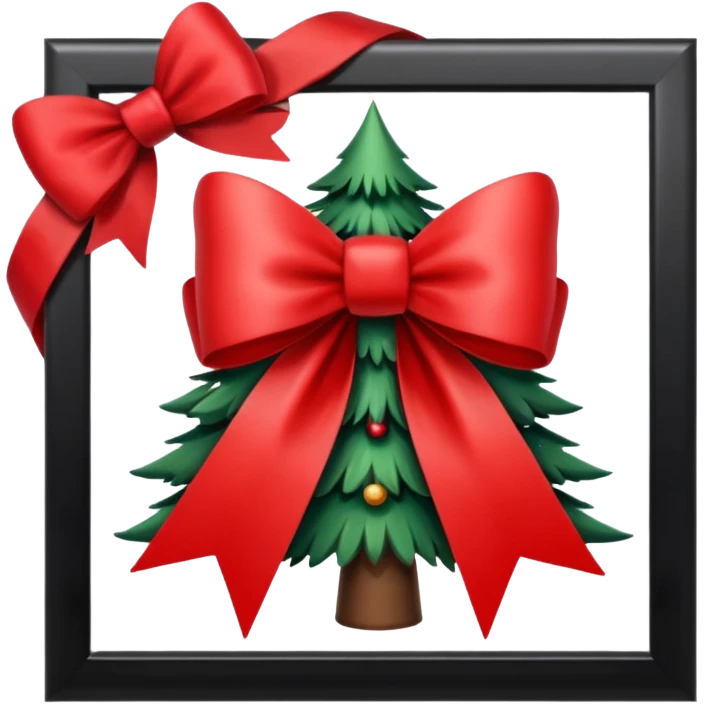 christmas frame with a big red bow in the top middle of the frame and a small christmass tree at the left bottom corner of the frame, giving christmas vibe emoji