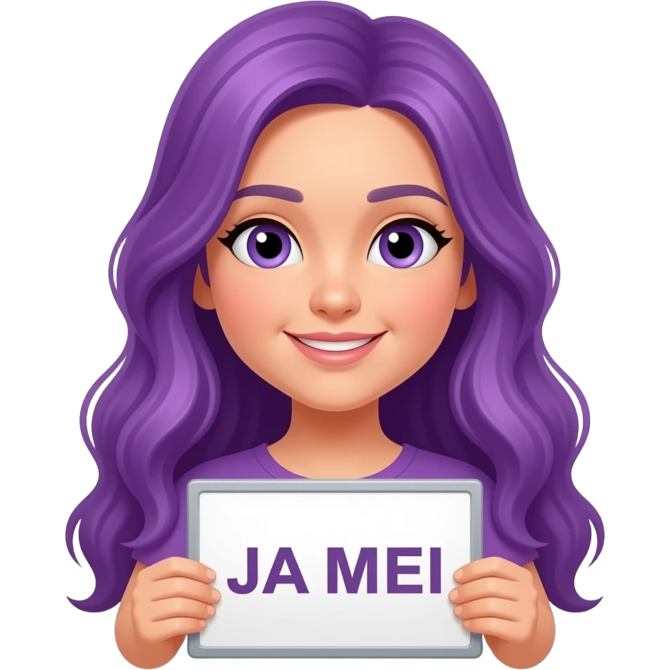 girl with long purple hair holding a JA MEI sign emoji