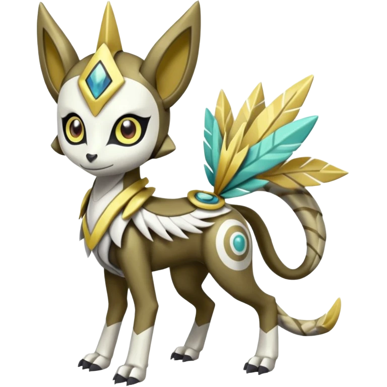 Arrow-patterned chevron-marked Cute Big-eyed anime-styled Colorful Shiny Tribal Skeletal masked armored Meloetta-Silvally-Solgaleo-Raikou-Pokémon-Digimon-Fakémon-fusion-hybrid-creature, full body emoji