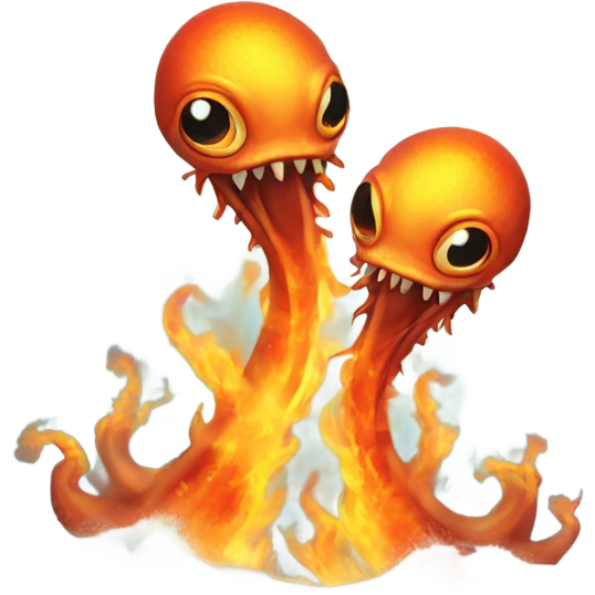 Two headed sea creature rising from the ocean in flames emoji
