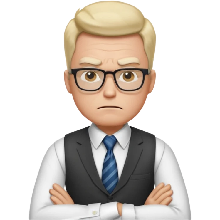 Frowns with Glasses, Strict Teacher: Man with square glasses, vest and tie, arms crossed, angry face

 emoji