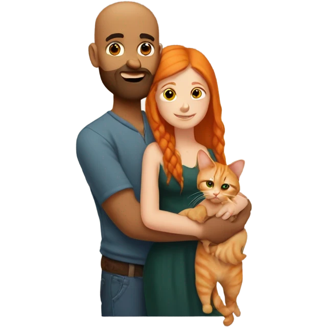 Indian Beard guy with bald head hugging a ginger hair Croatian girl with cat emoji