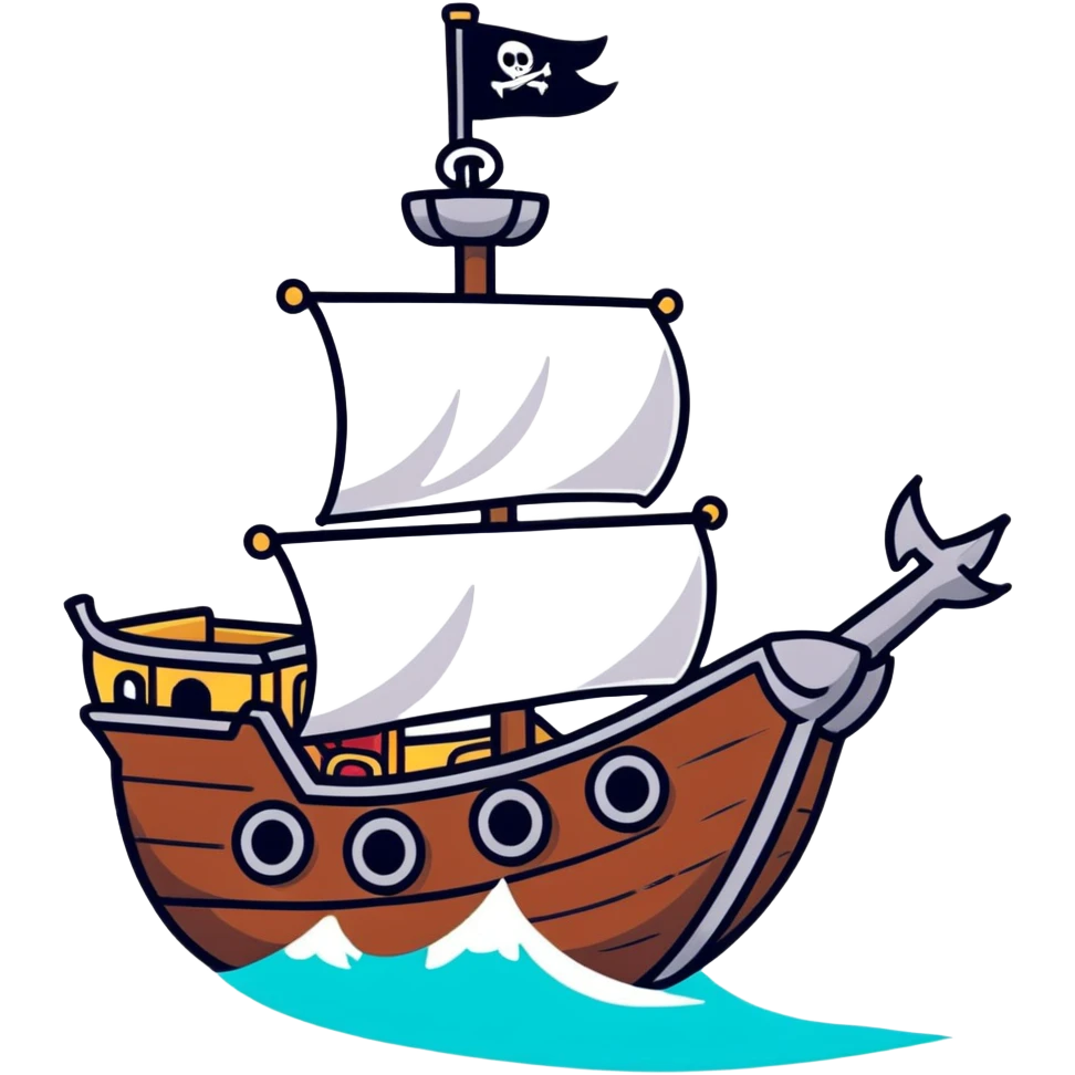 A cartoon toy pirate ship with a friendly face and tiny cannons emoji