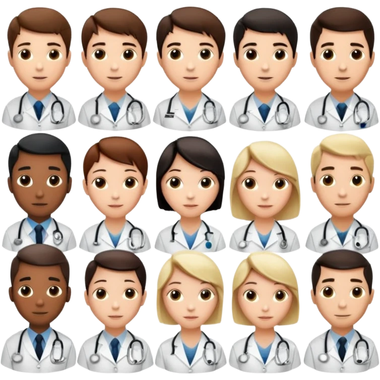 сделай несколько людей разных профессий - руководителя, маркетолога, врача, ремонтника, полицейского и учителя только со светлой кожей emoji