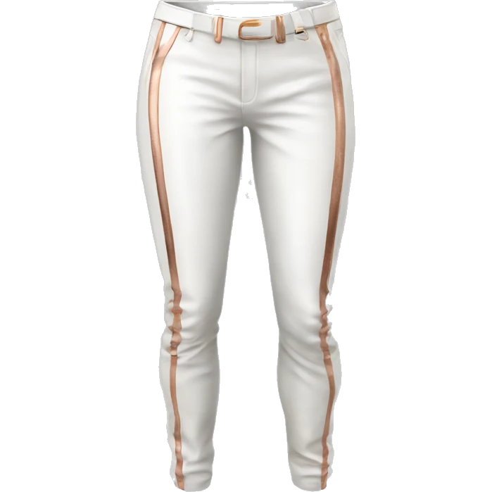 Realistic isolated pair white leather pants with rose gold pinstripes on them. emoji