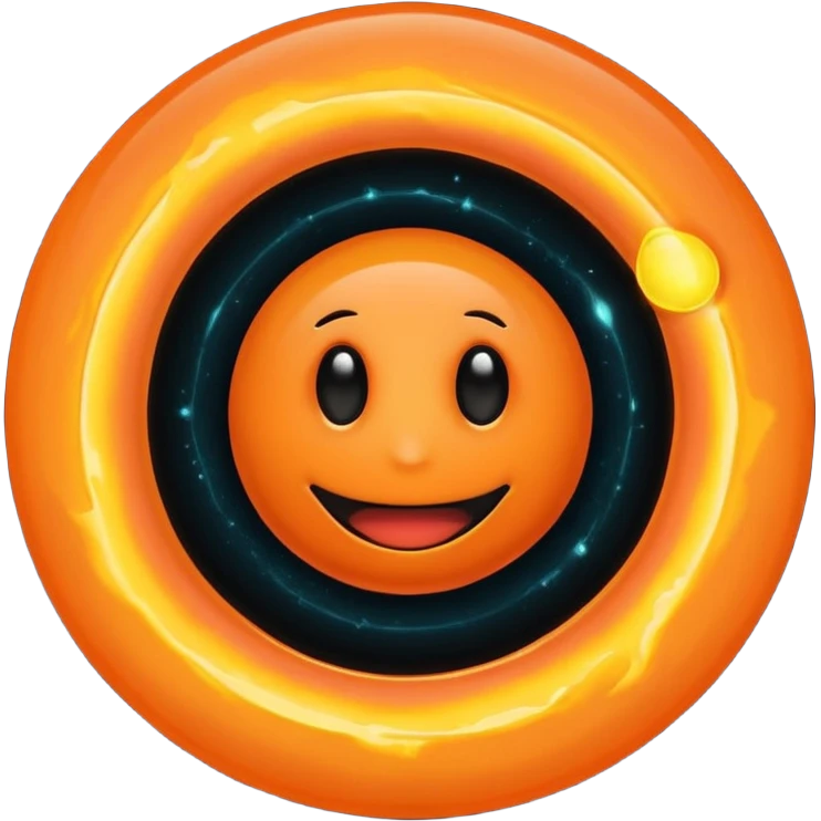 make a blackhole, accretion disk and all, with an orange smiley face, black head, orange ring, orange eyes, orange mouth, no other details emoji