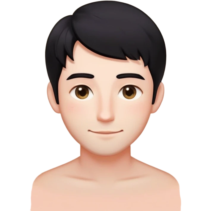 Male Design   Hair - Black textured crop cut with natural flow Face Shape - Oval contour with soft blush gradients Eyes - Left eye : Almond-shaped eye with sparkle highlights | Right eye  replaced with Glowing five-point star symbol (✨) Expression - Playful smirk with slight dimple emoji