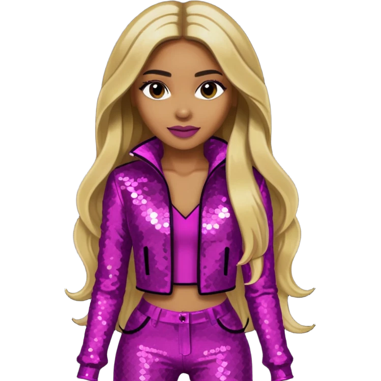 Ciara with long dark blonde hair magenta sequin outfit emoji