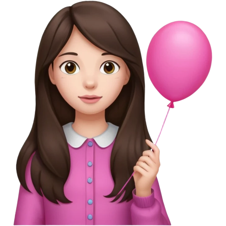 brunette long hair girl with pink baloon emoji