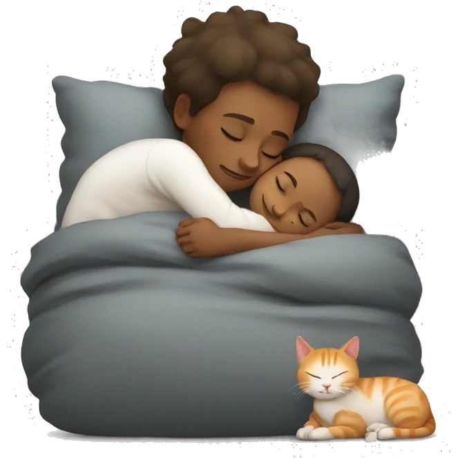 Cat sleeping with kid emoji