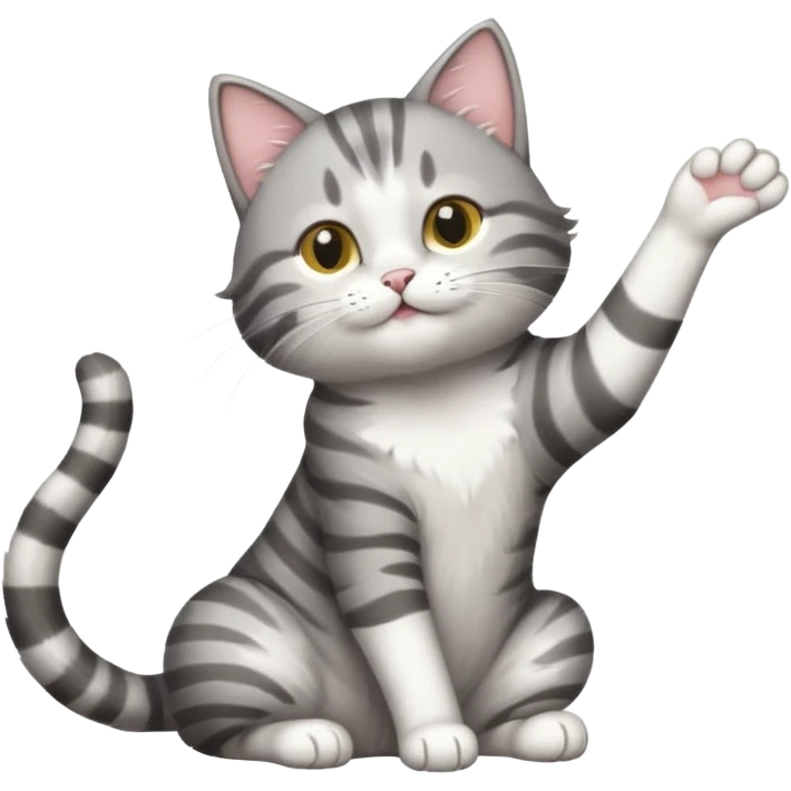 grey and white cat doing a big long stretch emoji