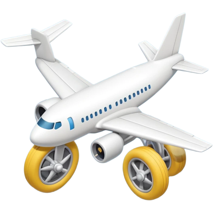 Isometric view of airplane landing gear in emoji style — one inflated, puffy wheel with a strut, soft 3D look, rounded shapes, clean and minimal design, cartoon-like, emoji aesthetic, white background emoji
