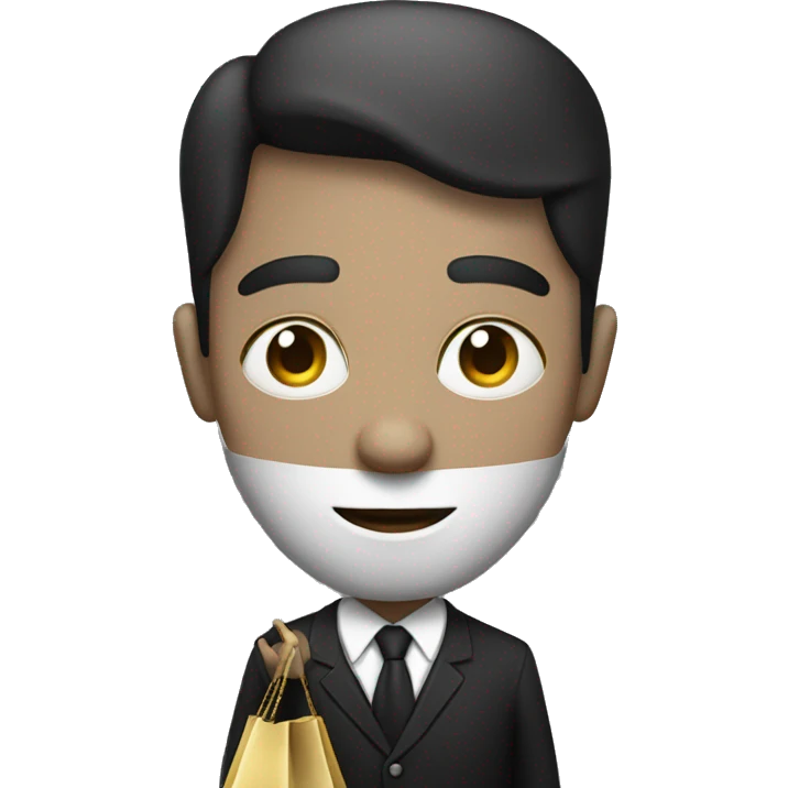 A person that is wearing black and white clothes with the money bag emoji