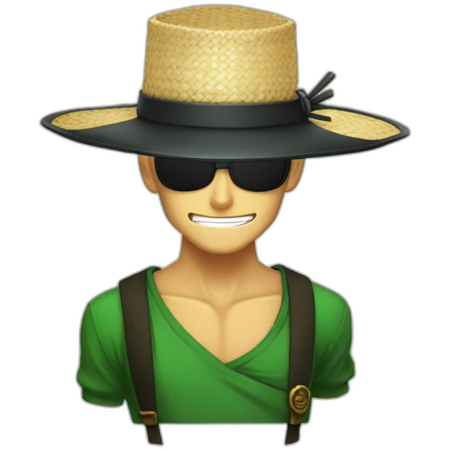 zoro avec un chapeau de paille et il est géné one piece emoji