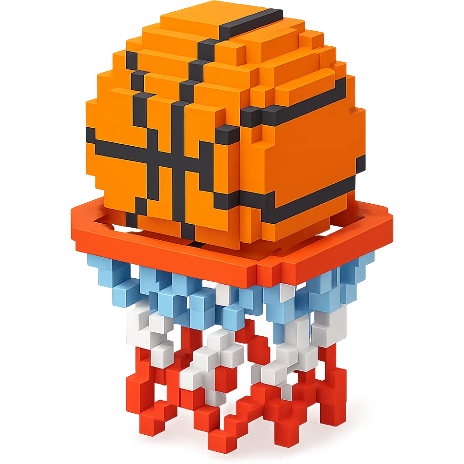 Voxel-style basketball in a net, variation 4 emoji