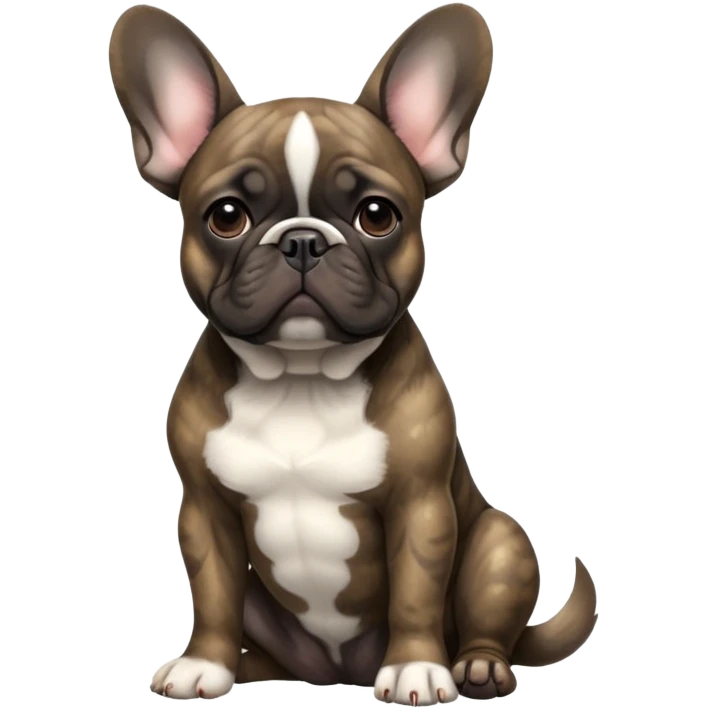 cinematic-[french bulldog]-realistic-full-body-sitting-emoji,-tail-resting-loosely-beside-its-paws,-head-tilted-dramatically,-sleek-[solid brindle]-fur,-simplified-yet-realistic-focused-features,-highly-detailed,-glowing-with-an-almost-sarcastic-glow emoji