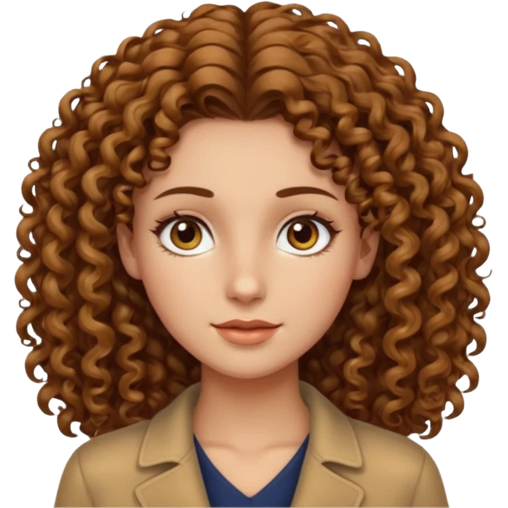 Can you create a woman with curly hair, but not too voluminous, with a wheat-colored complexion, hazel eyes, long and well-defined facial features, and tall? emoji