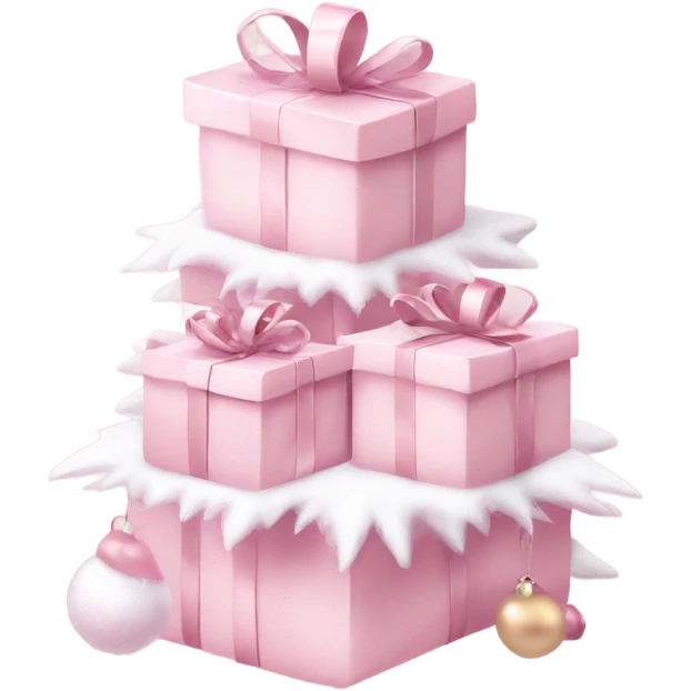 Light pink Christmas gifts under a white Christmas tree  emoji
