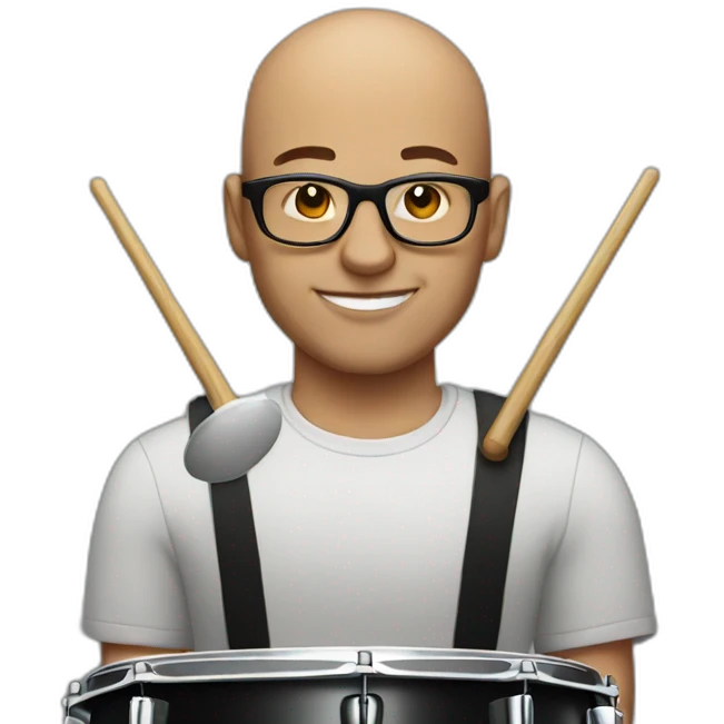 Bald Guy wearing rounded glasses and playing drums emoji